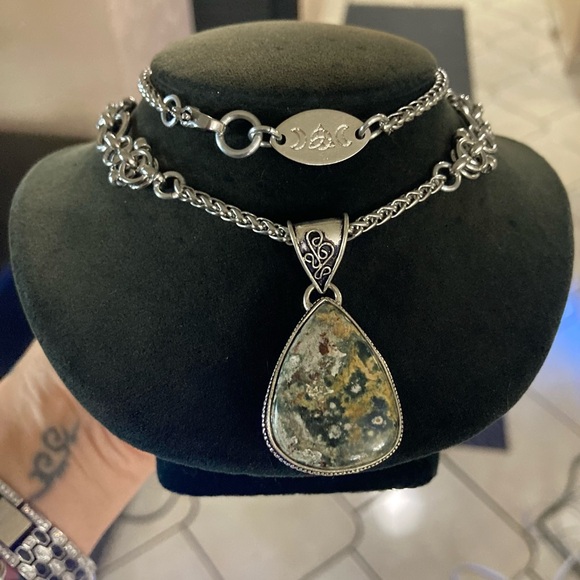 925 sterling overlay ocean moss agate jasper stone charm chain boho necklace - Picture 10 of 16